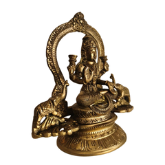 Traditional Goddess Lakshmi Seated on Lotus with Elephants Statue for Wealth & Prosperity   Brass Artwork