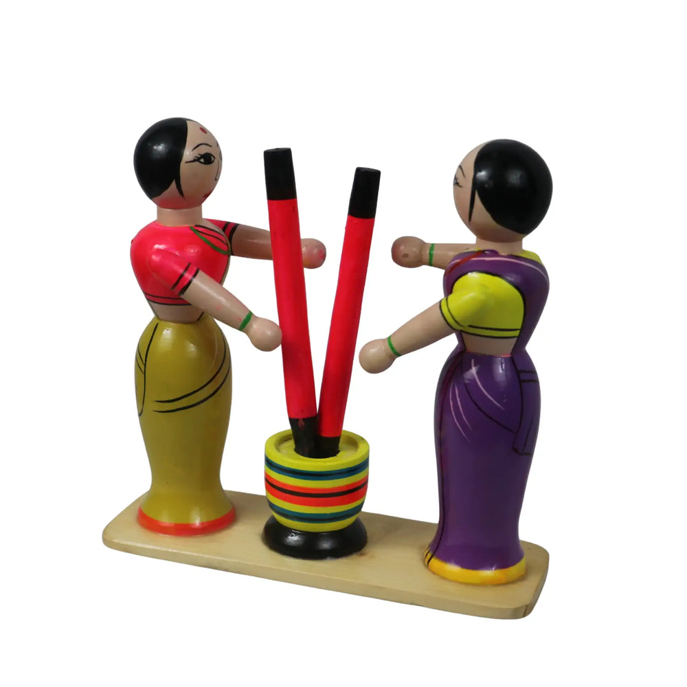 Handcrafted Channapatna wooden dhankutni with traditional painted design