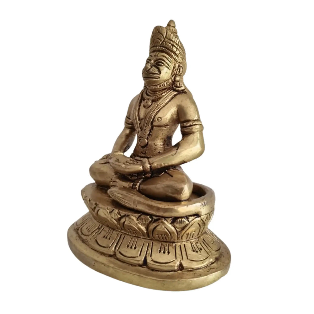Brass Dhyana Mudra Hanuman Idol – Meditating Bajrangbali Idol   Brass Ware