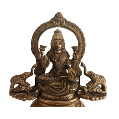 Traditional Goddess Lakshmi Seated on Lotus with Elephants Statue for Wealth & Prosperity   Brass Artwork