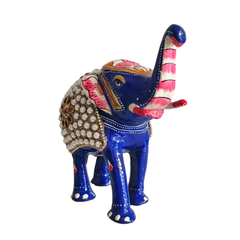 Hand-Painted Metal Elephant with Stone Inlay | Decorative Figurine