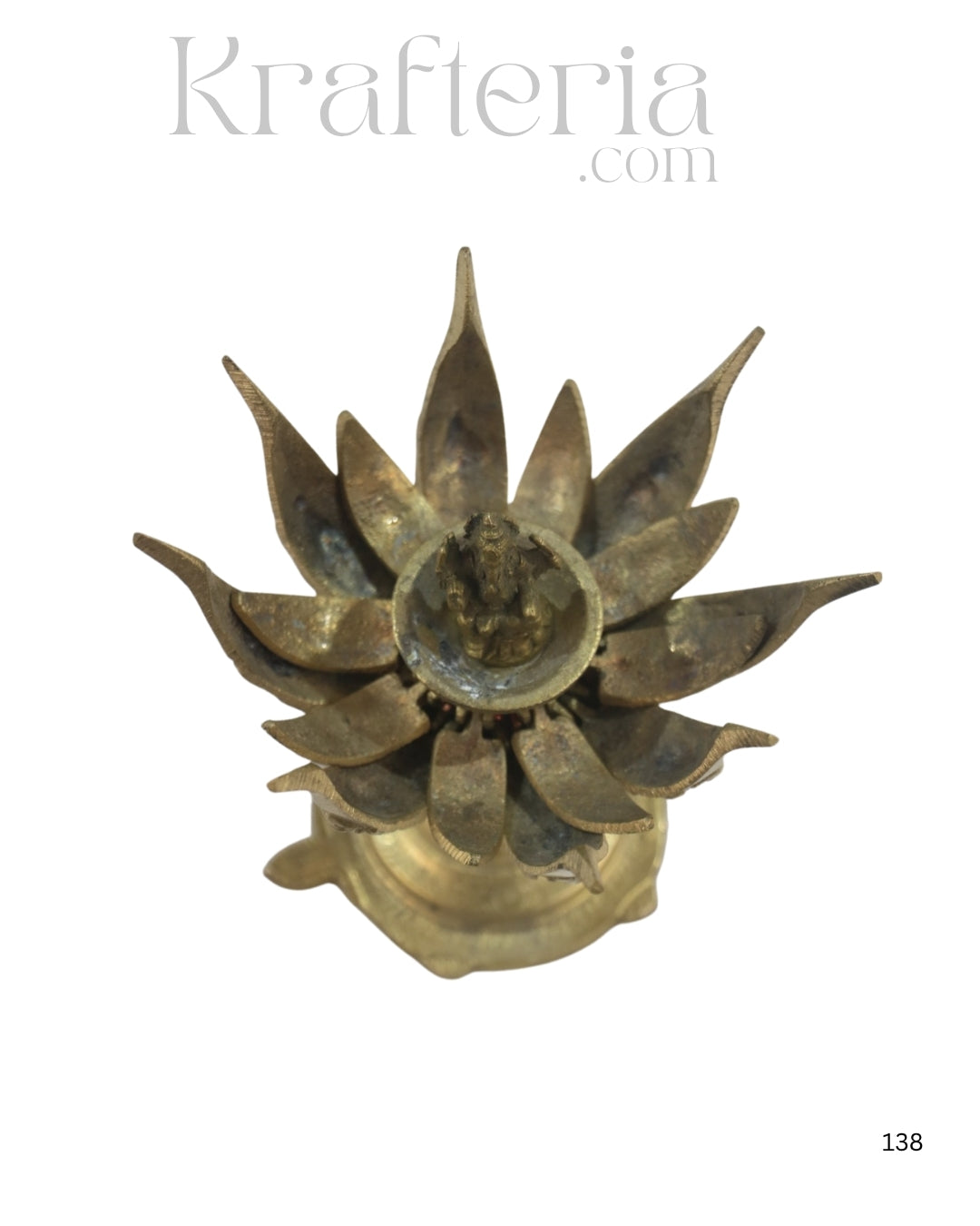 Handcrafted Brass Ganesh Idol Seated on Lotus Flower