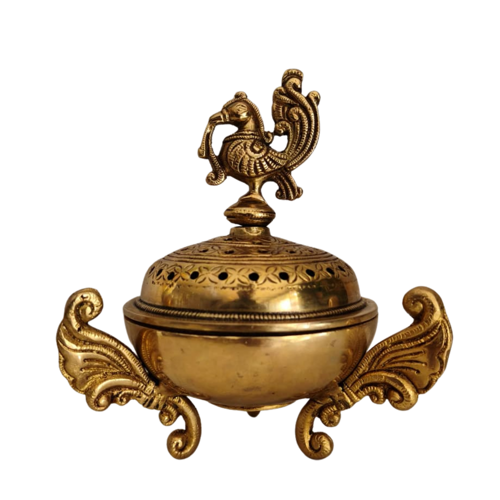 Royal Peacock Brass Sambrani Burner   Brass Artwork