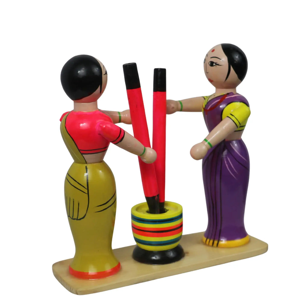 Traditional Channapatna wooden dhankutni hand-painted by artisans