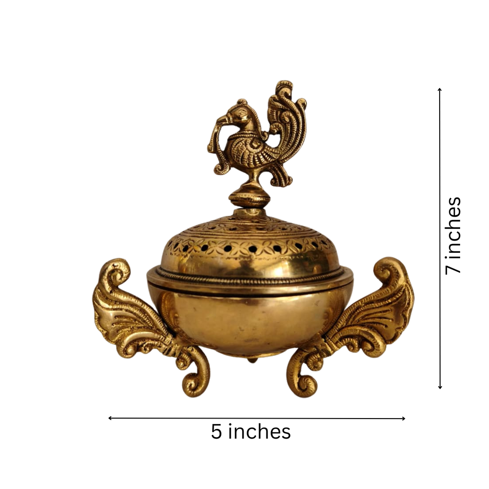 Royal Peacock Brass Sambrani Burner   Brass Artwork