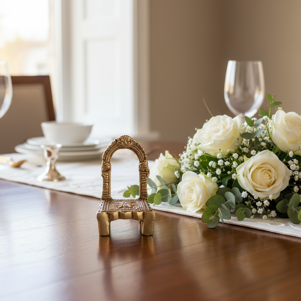 Golden Brass Simhasan (Throne) with Elegant Arch Frame