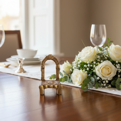 Golden Brass Simhasan (Throne) with Elegant Arch Frame