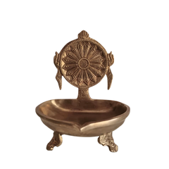 Handcrafted Brass Shankh Chakra Table Diya Set | Traditional Spiritual Oil Lamps   Brass Artwork