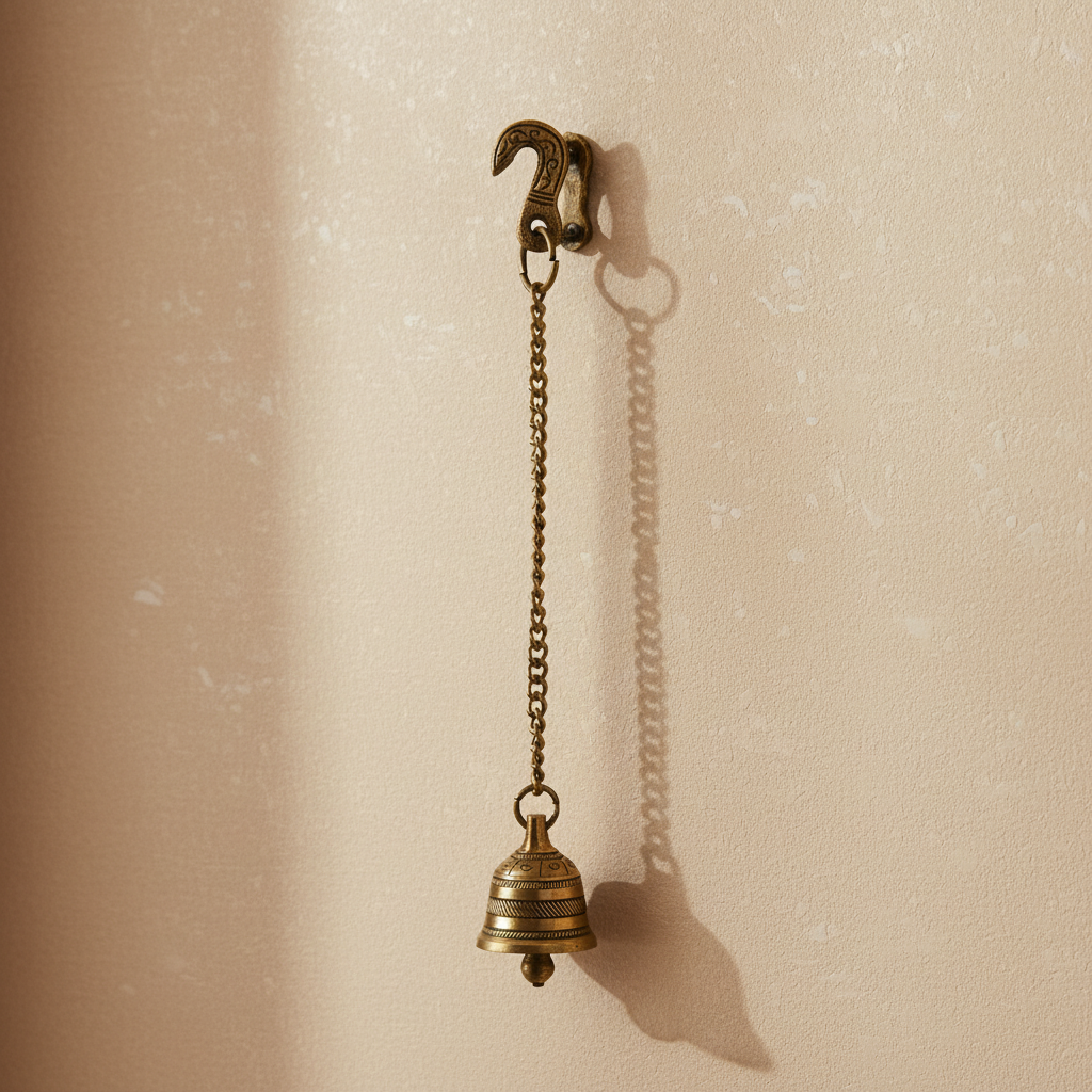 Handcrafted Antique Finish Hanging Brass Temple Bell with Chain and Hook