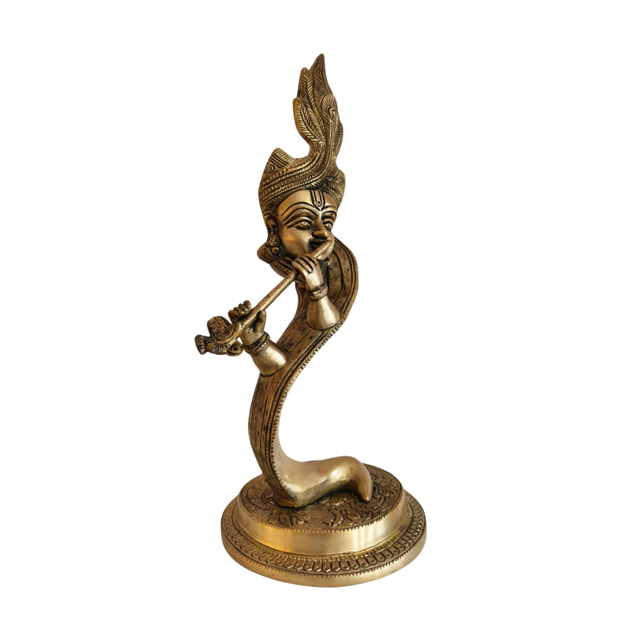 Brass Lord Krishna Playing Flute Idol