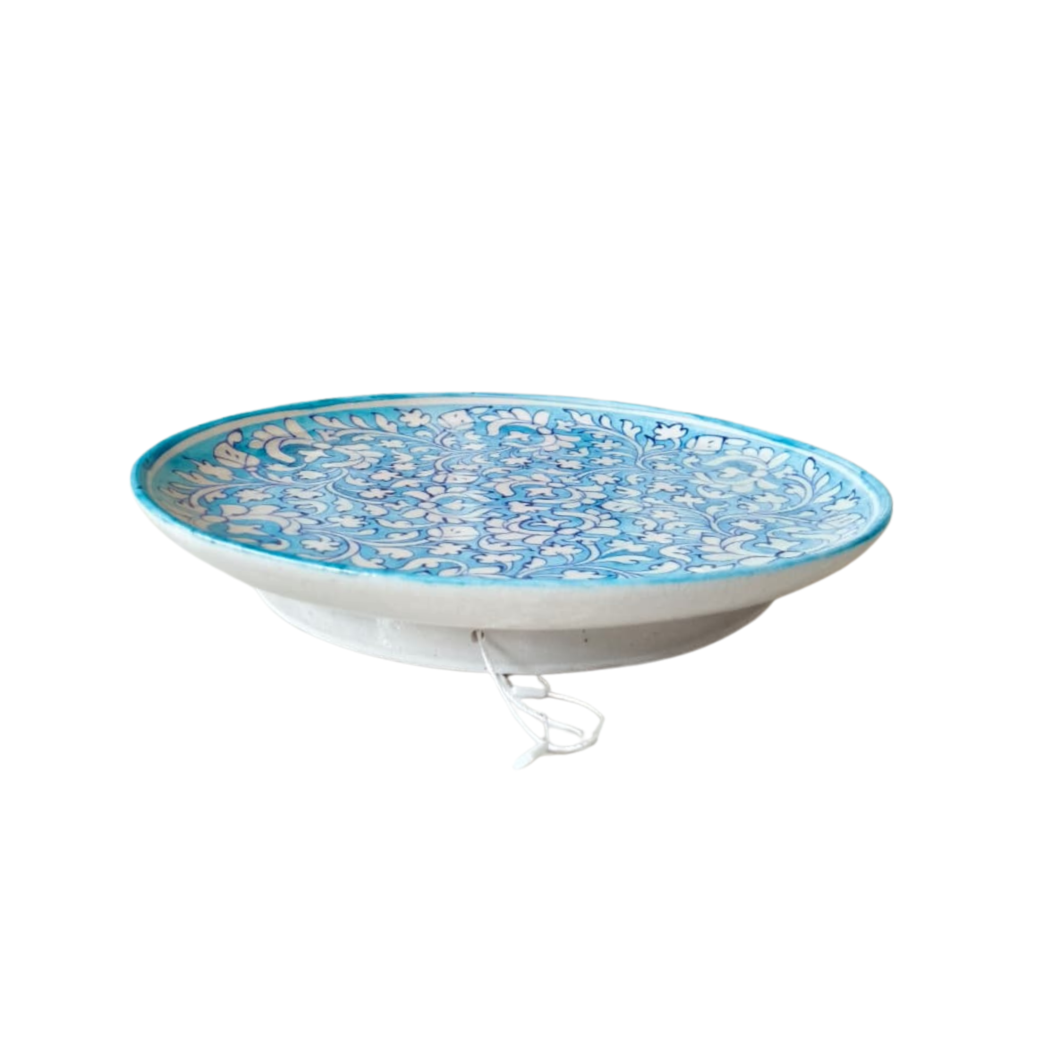 Turquoise and White Intricate Floral Pattern Wall Plate