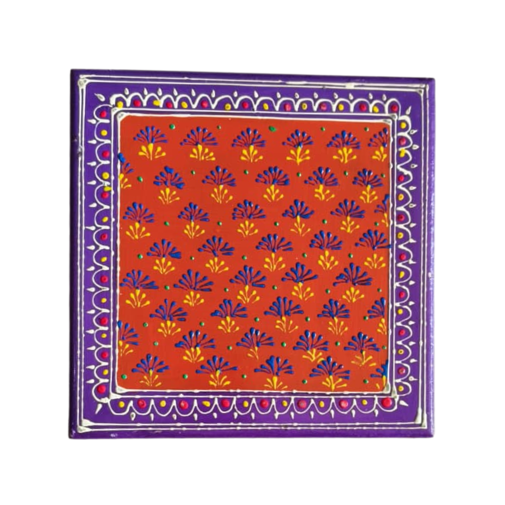 Hand-Painted Wooden Pooja Stool (Chowki) with Traditional Design