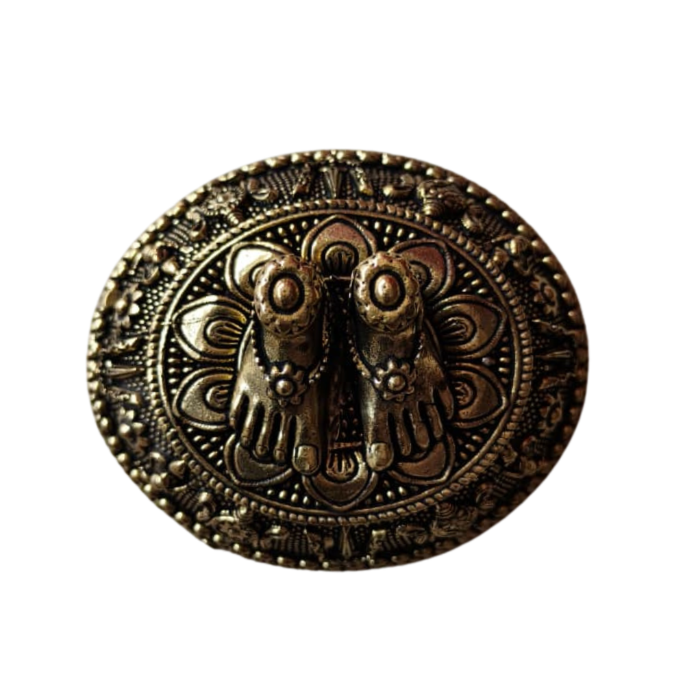 Brass Paduka with Protective Dome – Sacred Divine Footprints for Vastu & Puja   Brass Artwork