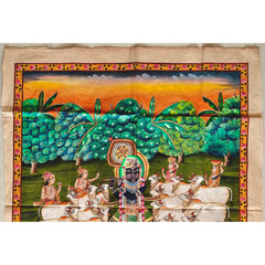 Traditional Shrinathji Pichwai Painting - Krishna with Gopis, Cows, and Peacocks   Paintings
