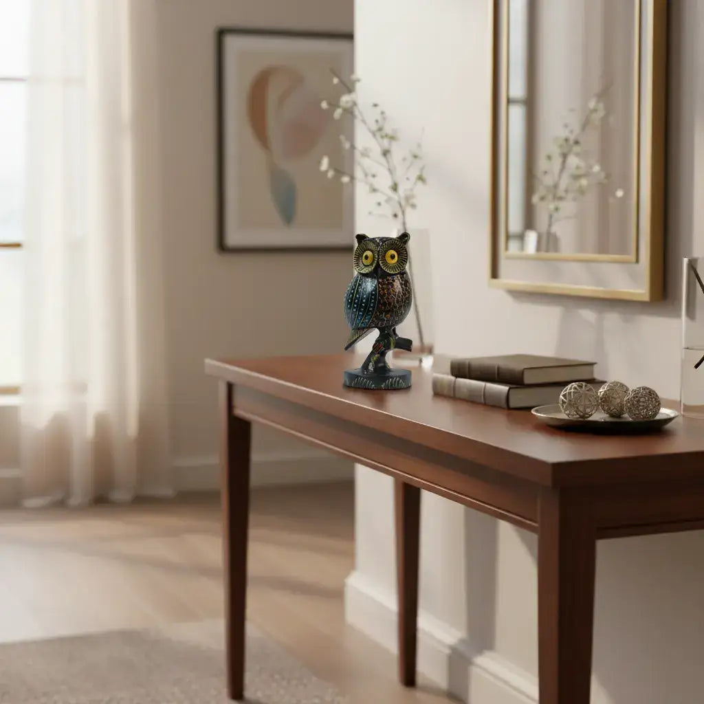 Hand-Painted Wooden Owl – Exclusive Artistic Home Decor maruthi handicrafts