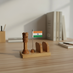 Wooden Ashoka Pillar Paper Stand | Handcrafted Desk Organizer