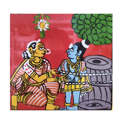 Yashoda Binding Child Krishna (Damodara Leela) - Hand-Painted Cheriyal Art   Cheriyala Painting