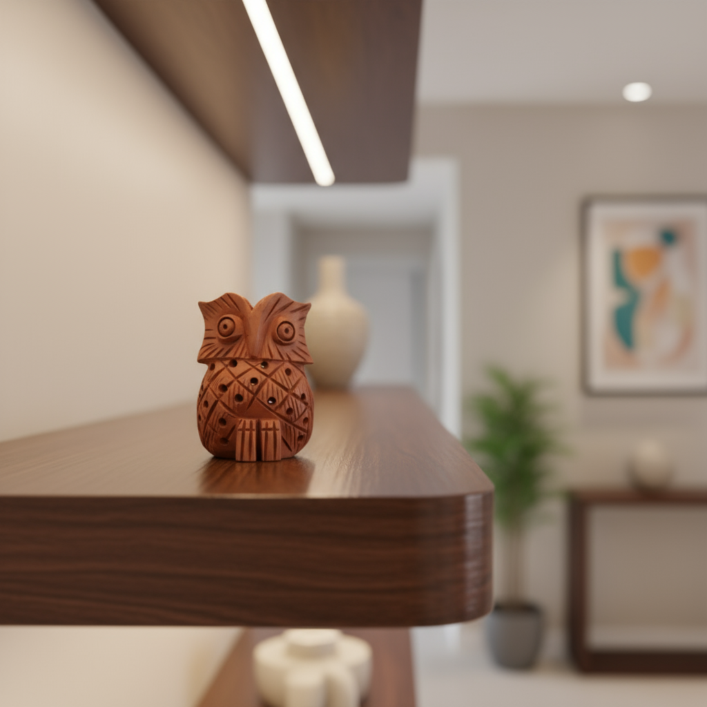 Hand-Carved Wooden Owl | Rustic Home Decor Figurine