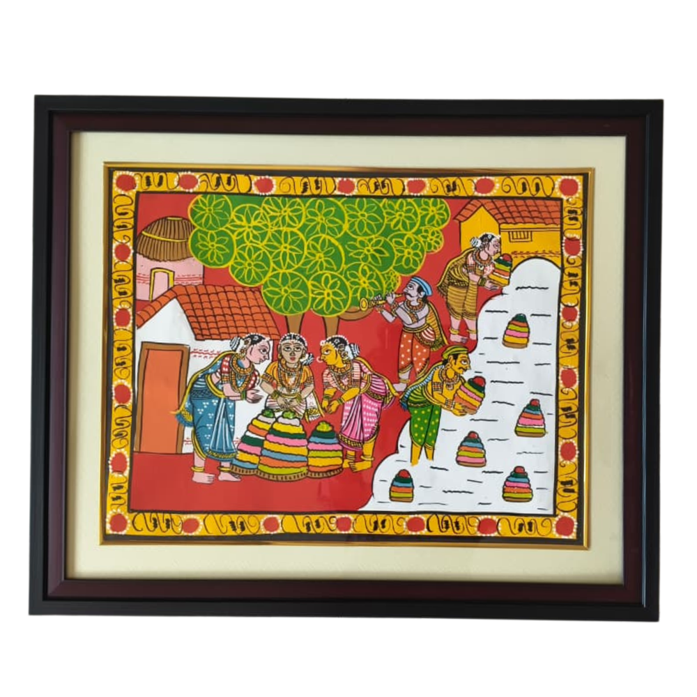 Hand-Painted Bathukamma Festival Cheriyal Painting   Cheriyala Painting