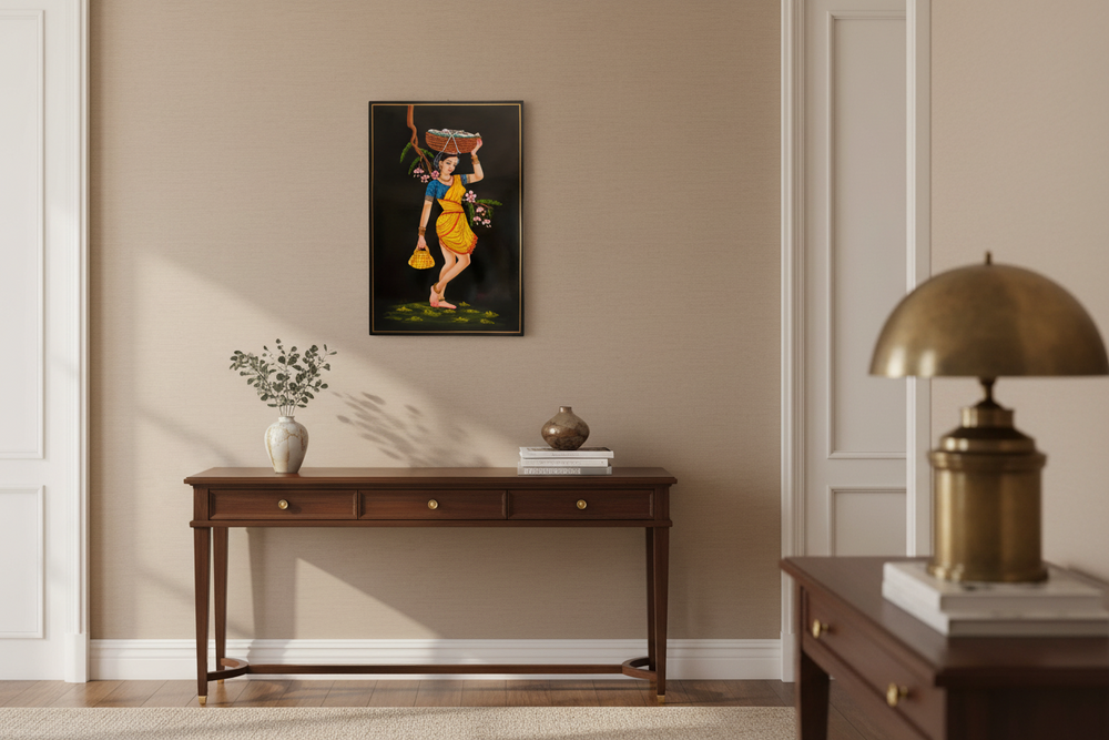 Village Woman Carrying Fish Basket - Nirmal Painting   Paintings