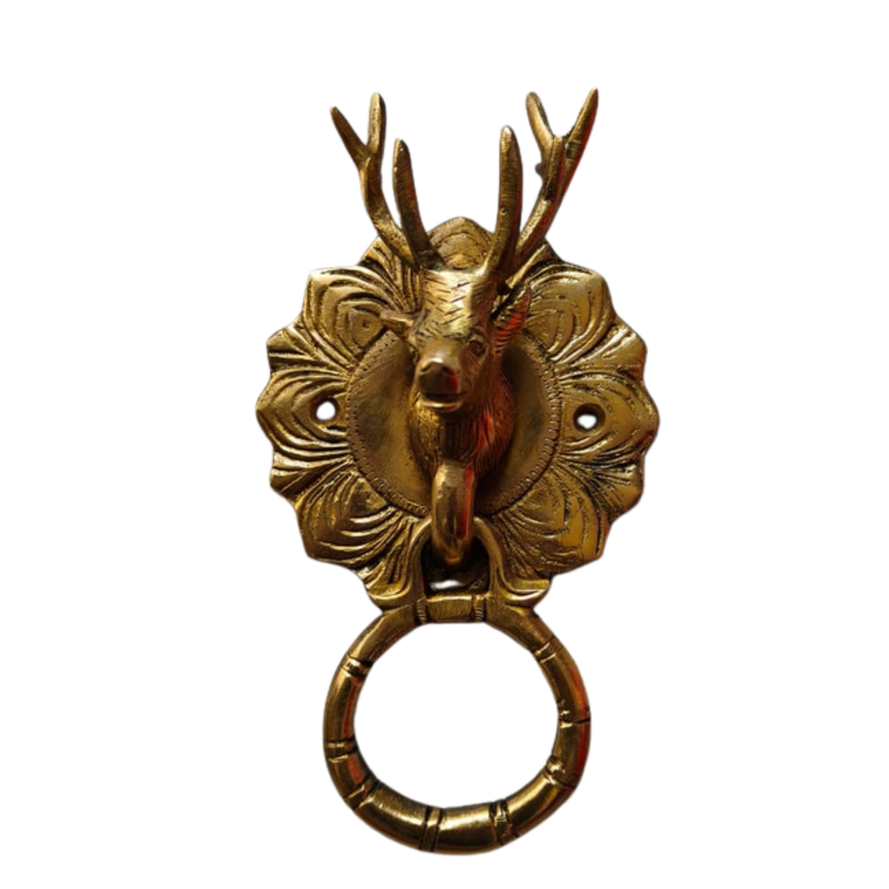 Handcrafted Brass Deer Head Door Knocker – Vintage Wall Décor Accent   Brass Artwork