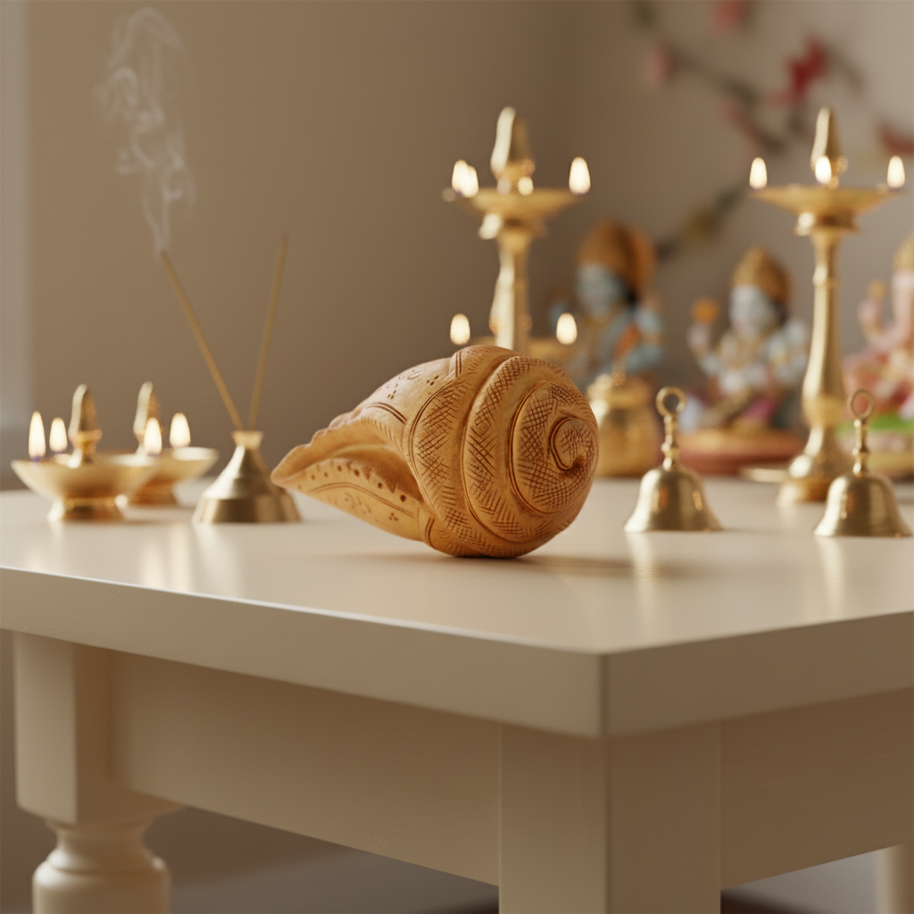 Wooden Shankam – Handcrafted Spiritual Decor Piece