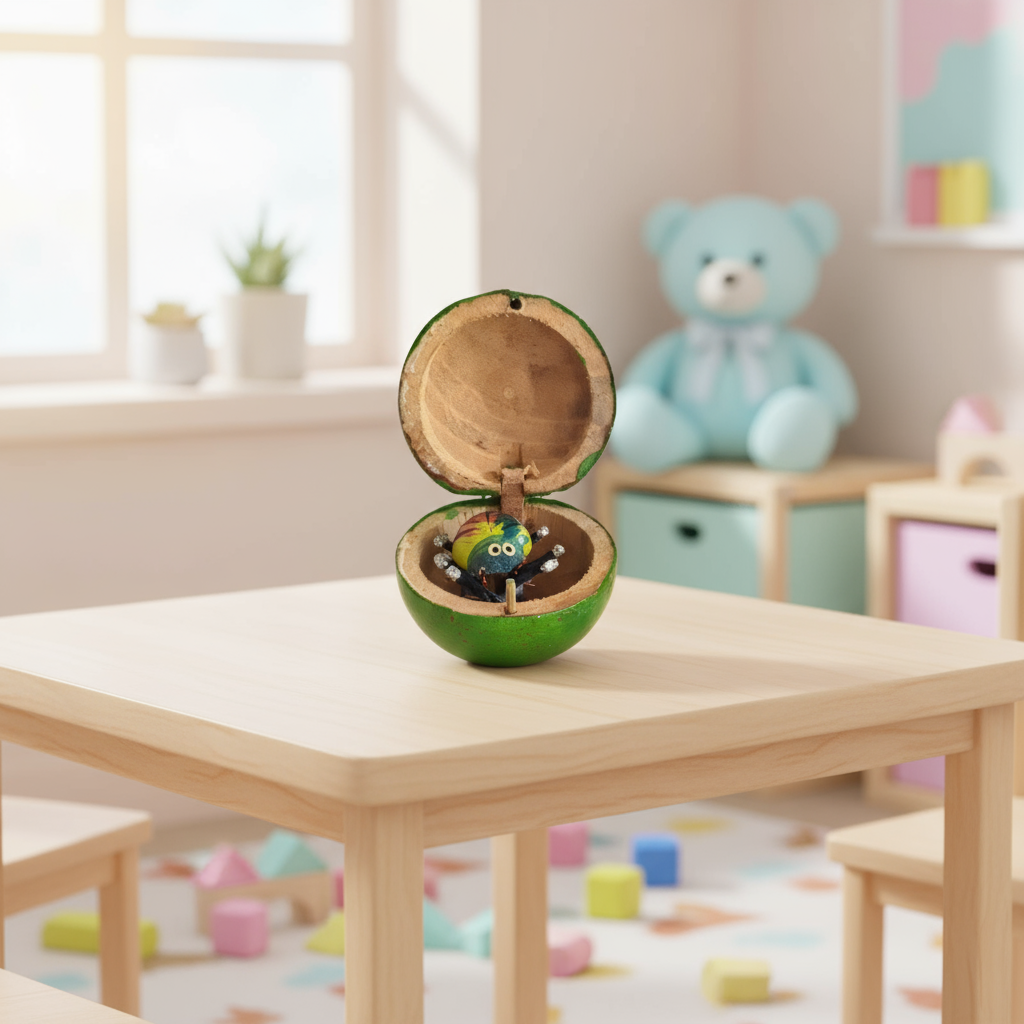 Handcrafted Wooden 'Surprise Spider' Box - Traditional Indian Trick Toy