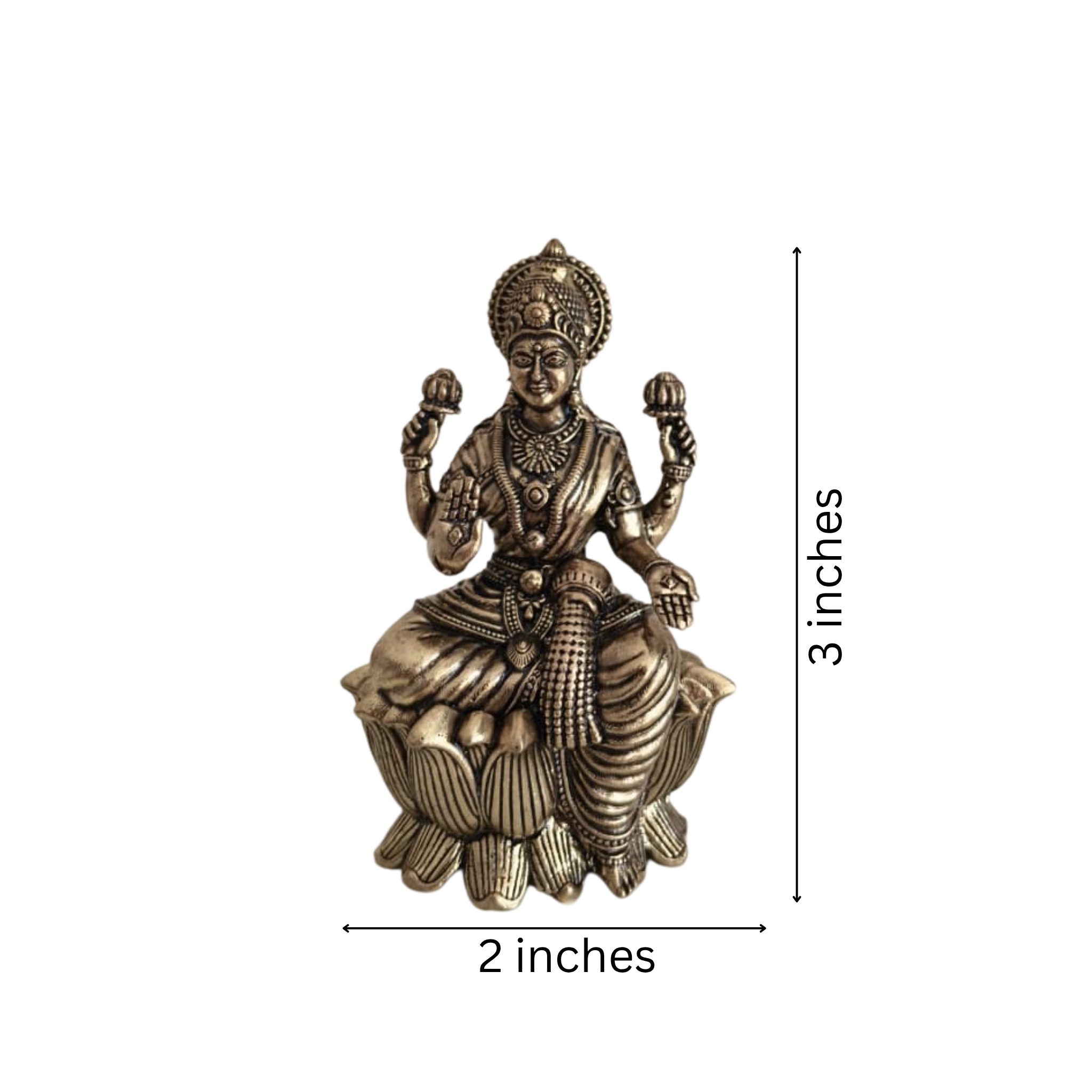 Classic Four-Armed Brass Lakshmi Idol Seated on Lotus - Symbol of Prosperity
