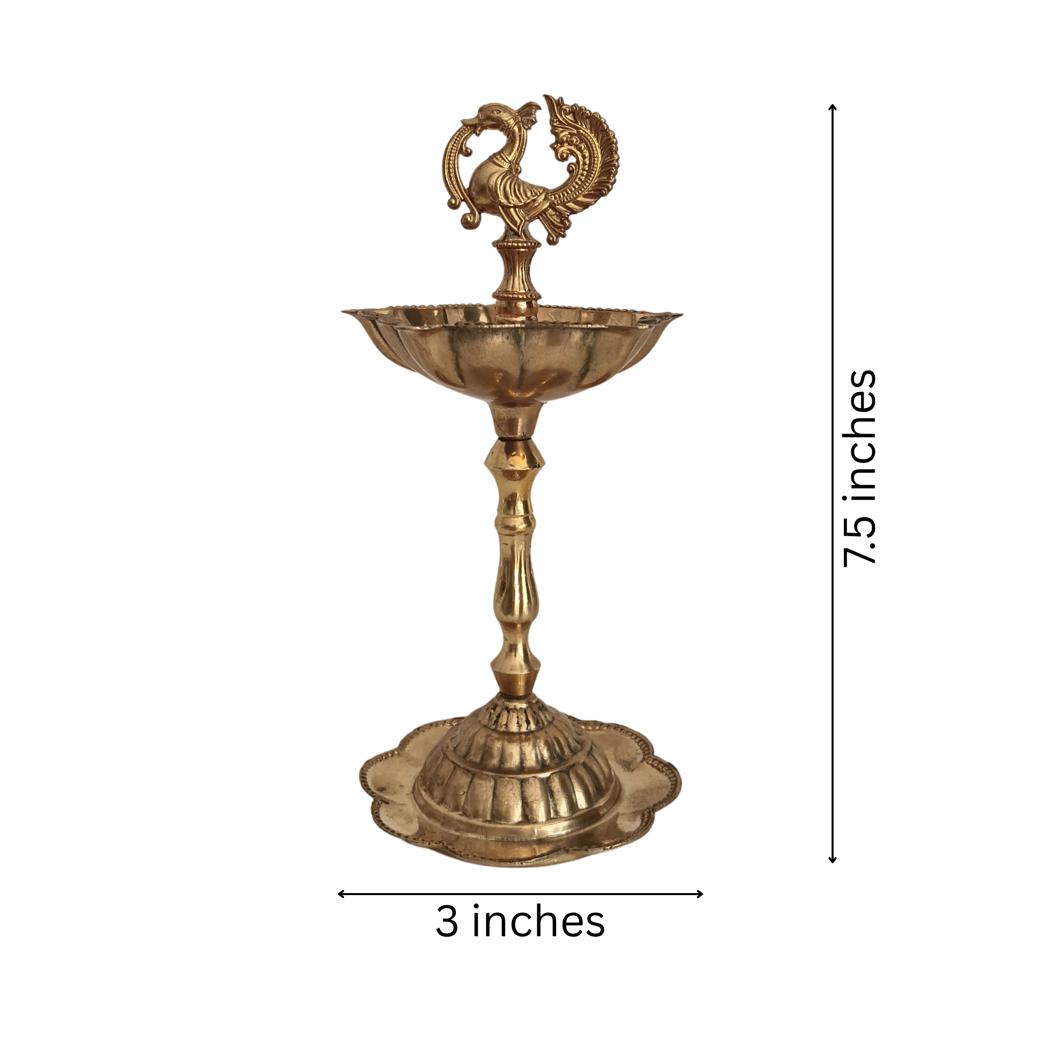Elegant Traditional Brass Diya Stands (Kuthu Vilakku) with Peacock Finials