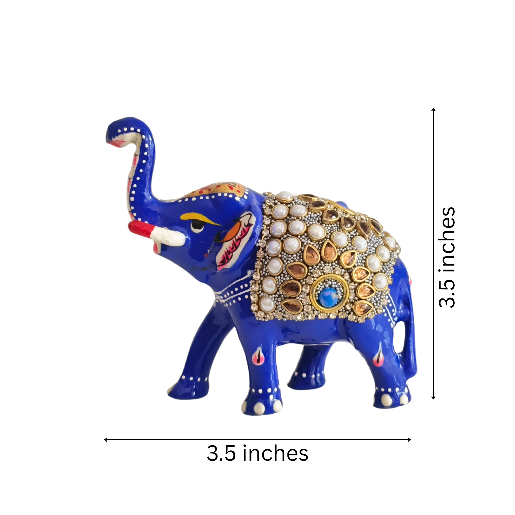 Hand-Painted Metal Elephant with Stone Inlay | Decorative Figurine