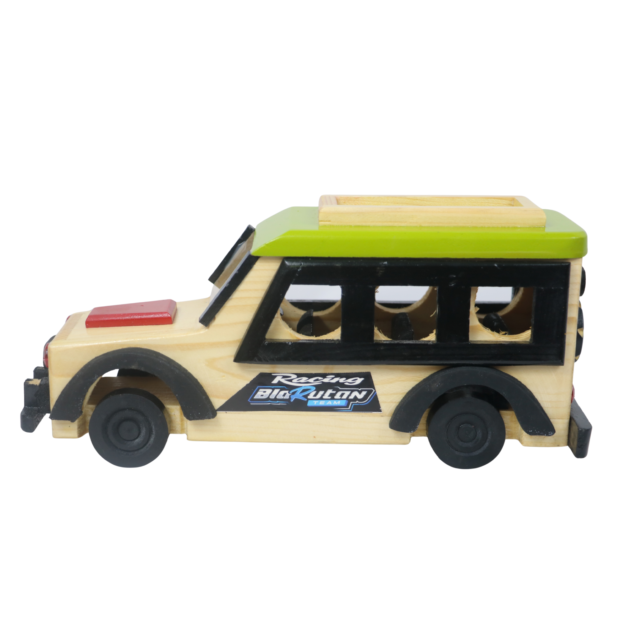 Handmade Channapatna wooden SUV toy with bright lacquer colors