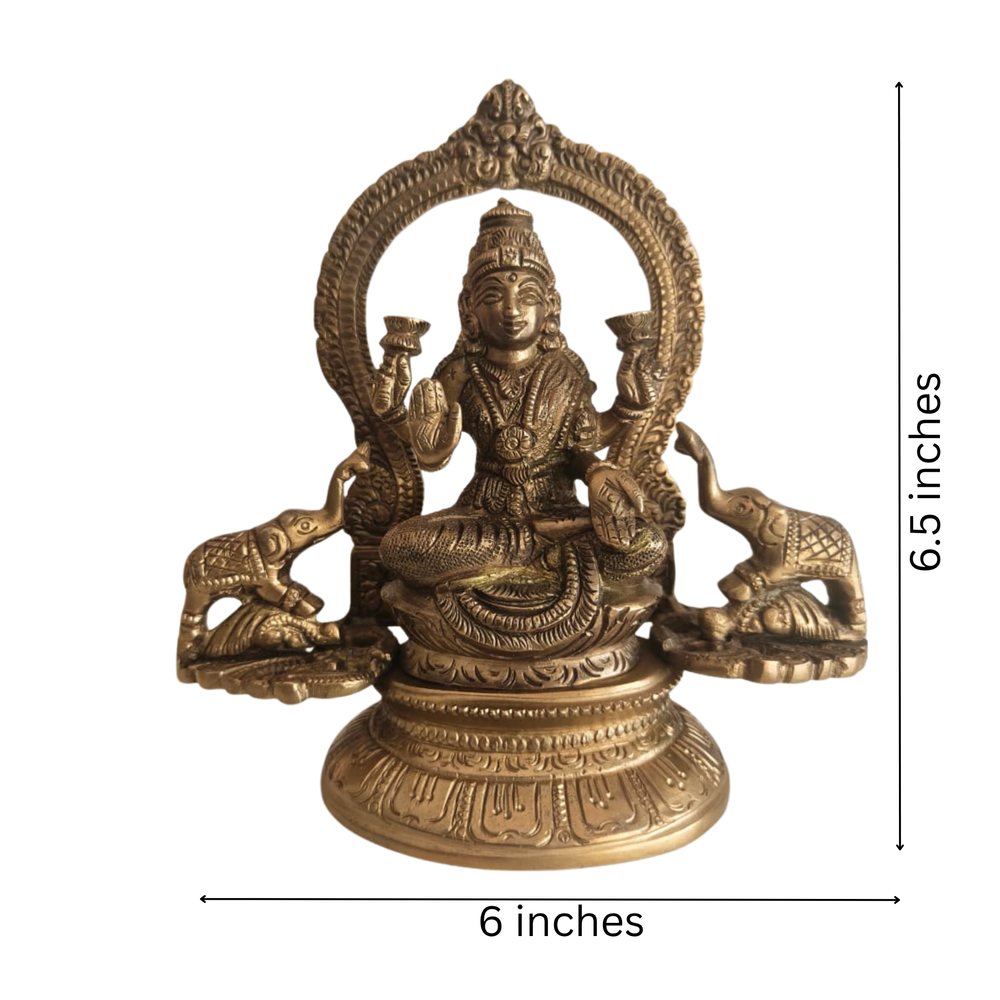 Traditional Goddess Lakshmi Seated on Lotus with Elephants Statue for Wealth & Prosperity   Brass Artwork