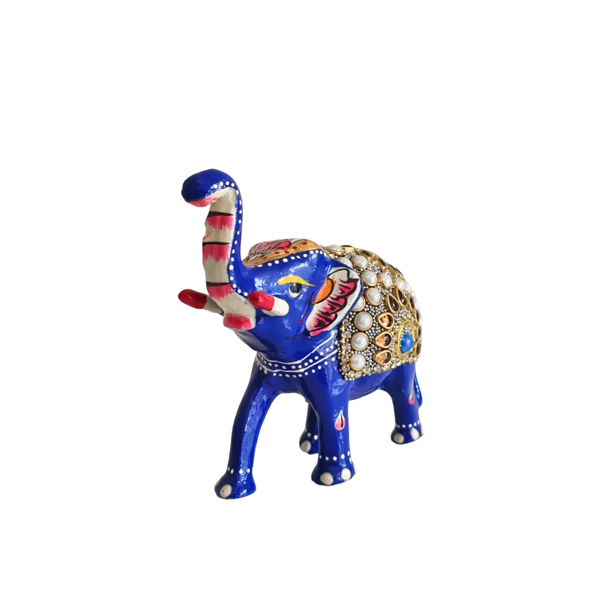 Hand-Painted Metal Elephant with Stone Inlay | Decorative Figurine