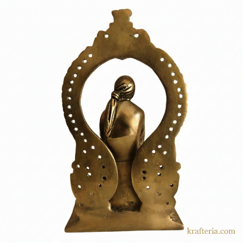 Brass Shirdi Sai Baba Statue with Prabhavali | Traditional Spiritual Altar Idol   Brass Artwork