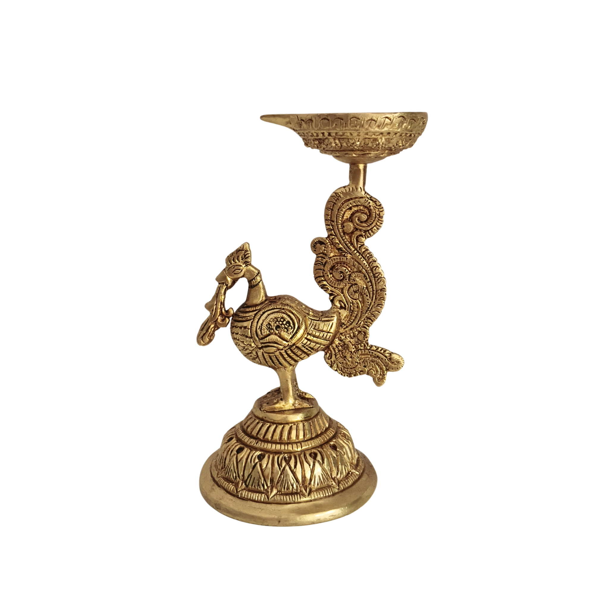 Brass Peacock Diya Lamp (Mayur Deep) - Traditional Indian Oil Lamp
