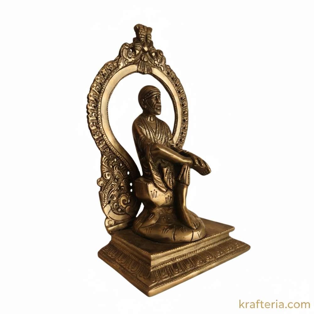 Brass Shirdi Sai Baba Statue with Prabhavali | Traditional Spiritual Altar Idol   Brass Artwork