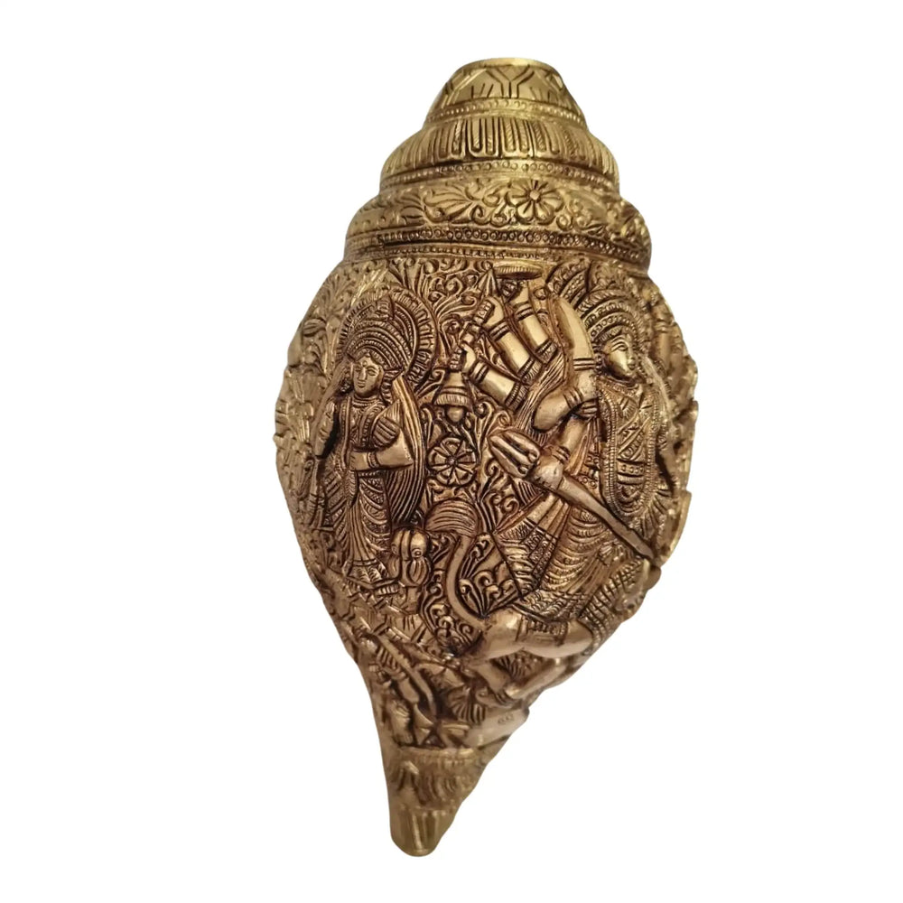 Sacred Brass Durga Mata Shankh Wall Decor – Divine Conch Art for Spiritual Interiors   Brass Ware