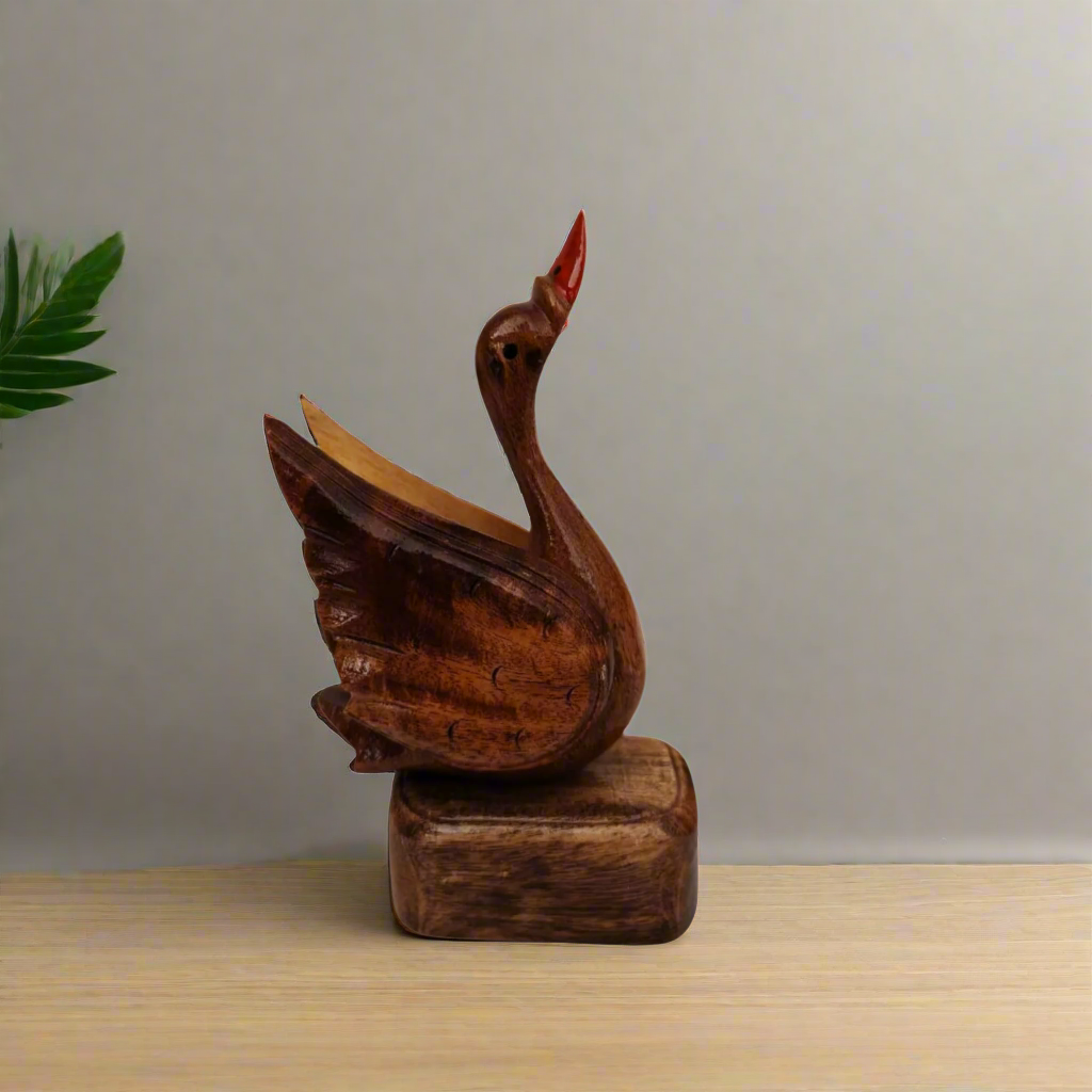 Elegant Hand-Carved Wooden Swan | Duck Holder