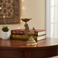 Brass Peacock Diya Lamp (Mayur Deep) - Traditional Indian Oil Lamp