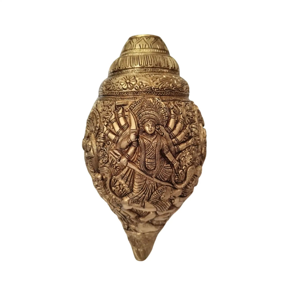 Sacred Brass Durga Mata Shankh Wall Decor – Divine Conch Art for Spiritual Interiors   Brass Ware