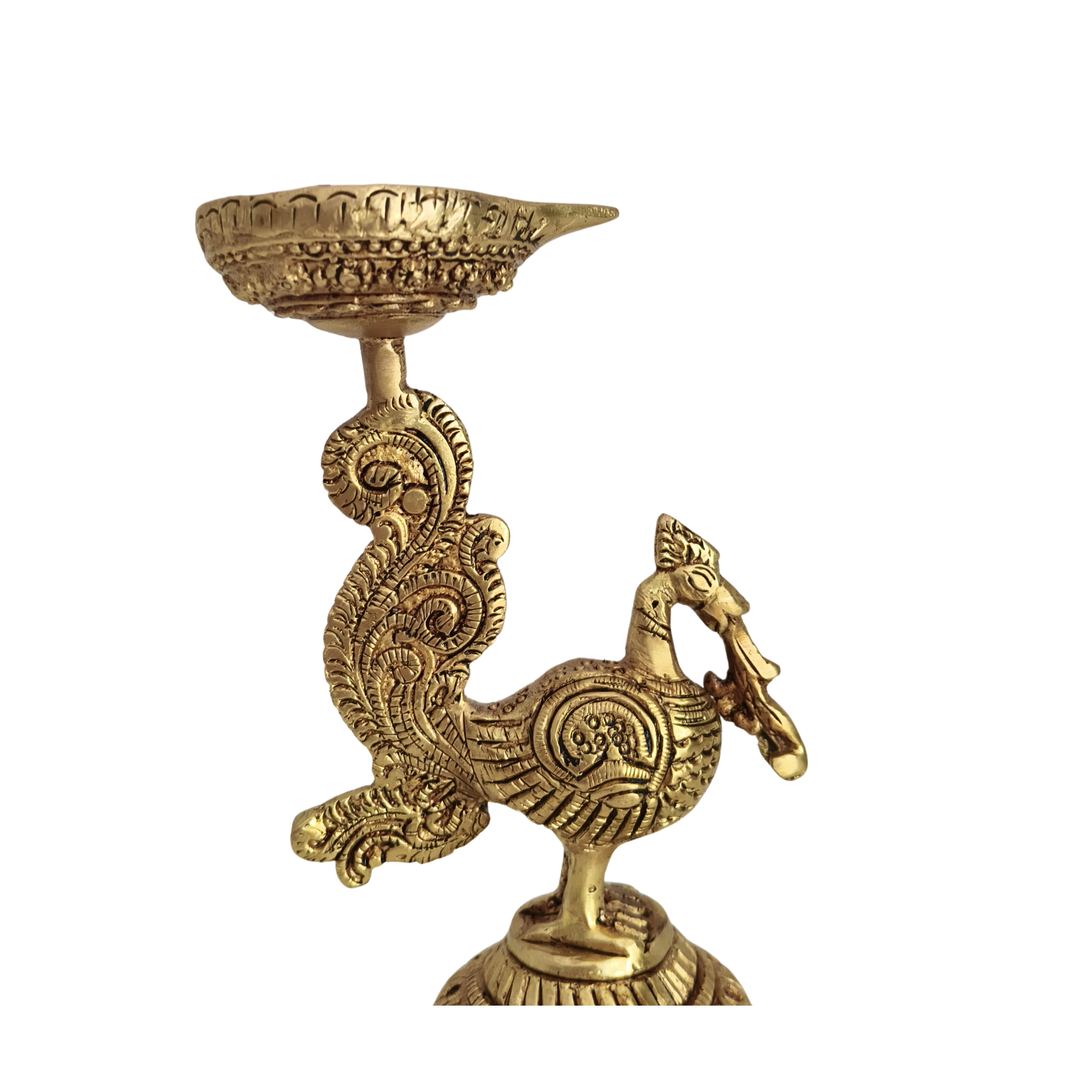 Brass Peacock Diya Lamp (Mayur Deep) - Traditional Indian Oil Lamp