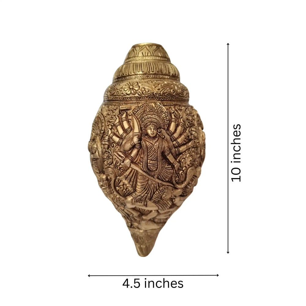Sacred Brass Durga Mata Shankh Wall Decor – Divine Conch Art for Spiritual Interiors   Brass Ware