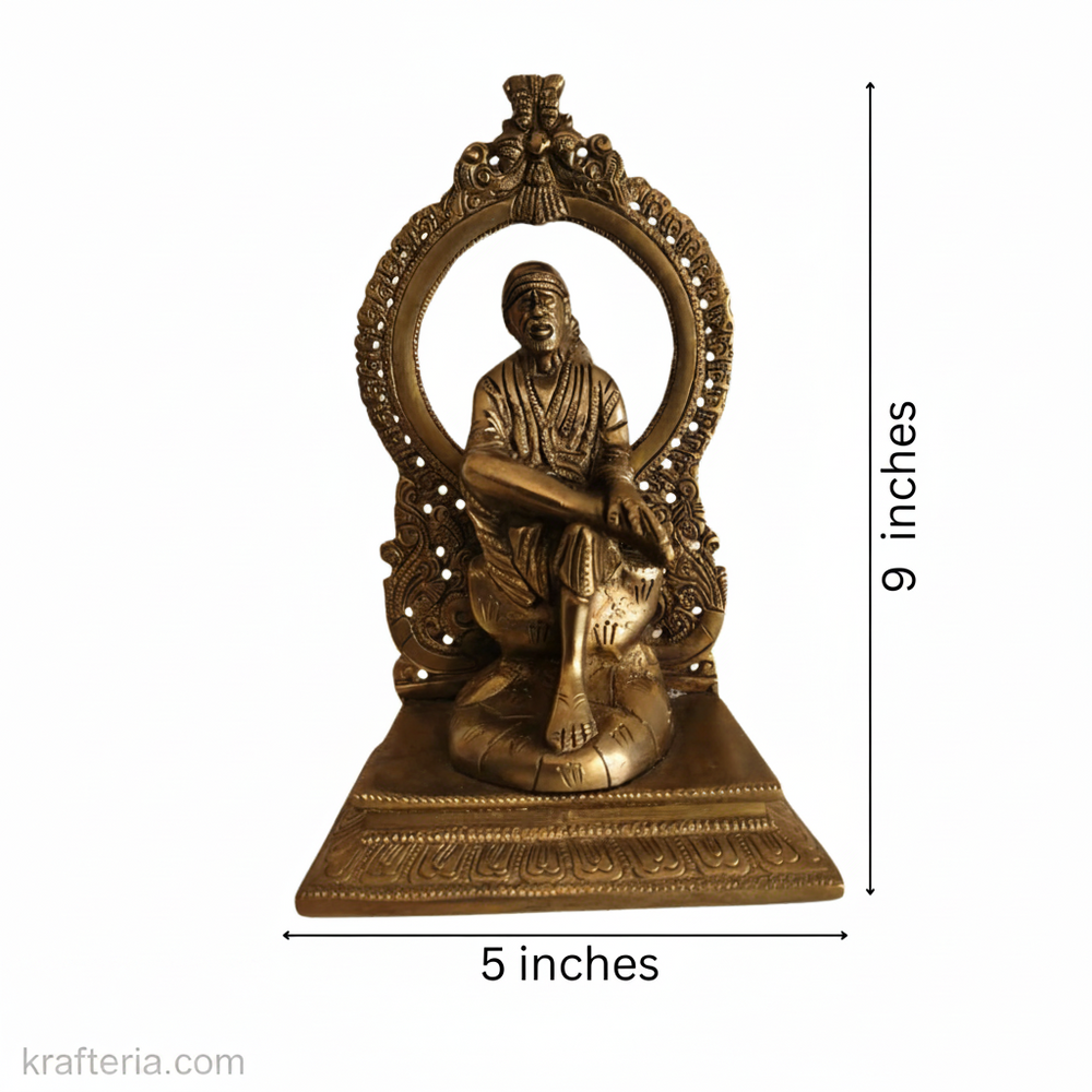 Brass Shirdi Sai Baba Statue with Prabhavali | Traditional Spiritual Altar Idol   Brass Artwork