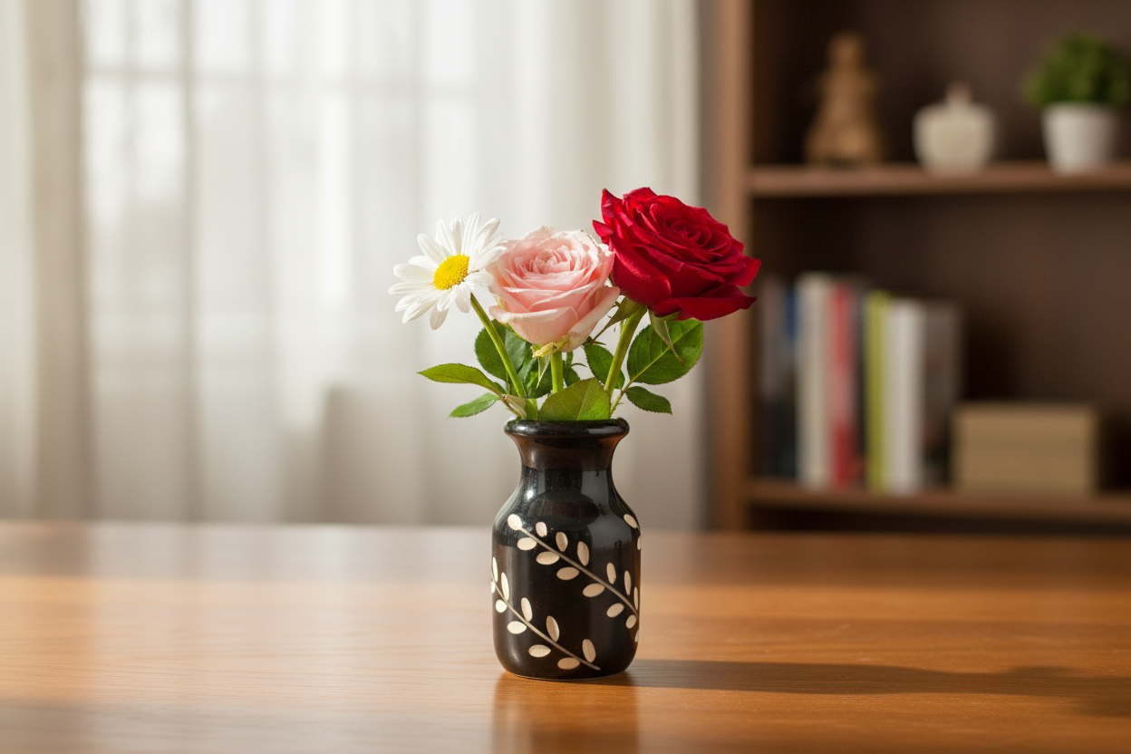 Channapatna wooden flower vase hand painted decor