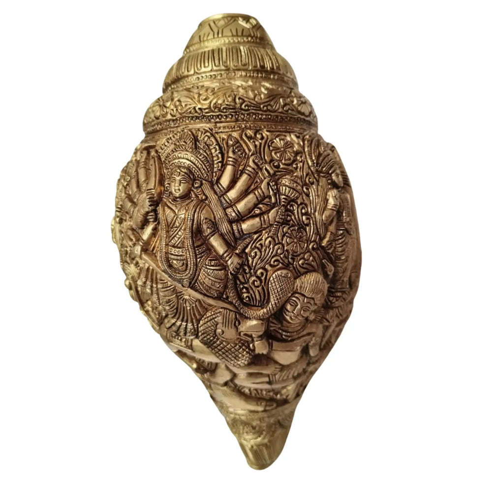 Sacred Brass Durga Mata Shankh Wall Decor – Divine Conch Art for Spiritual Interiors   Brass Ware