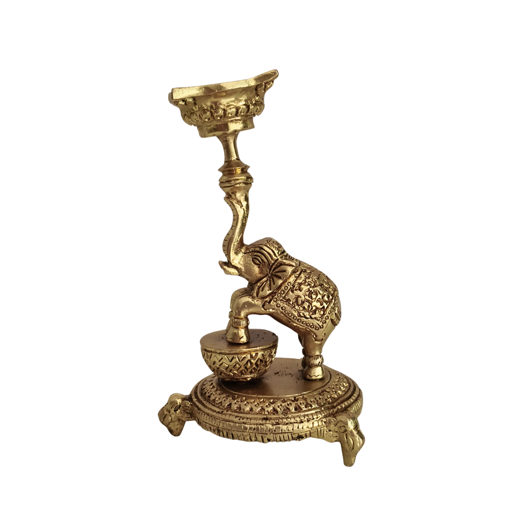 Ornate Brass Elephant Diya/Candle Holder – Traditional Oil Lamp for Home Temple & Festive Décor