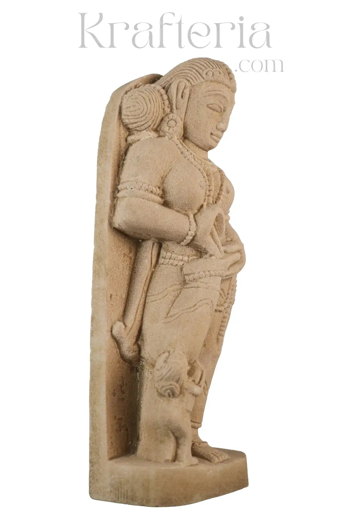 Indian folk style sandstone female figure with child sculpture