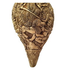 Sacred Brass Durga Mata Shankh Wall Decor – Divine Conch Art for Spiritual Interiors   Brass Ware