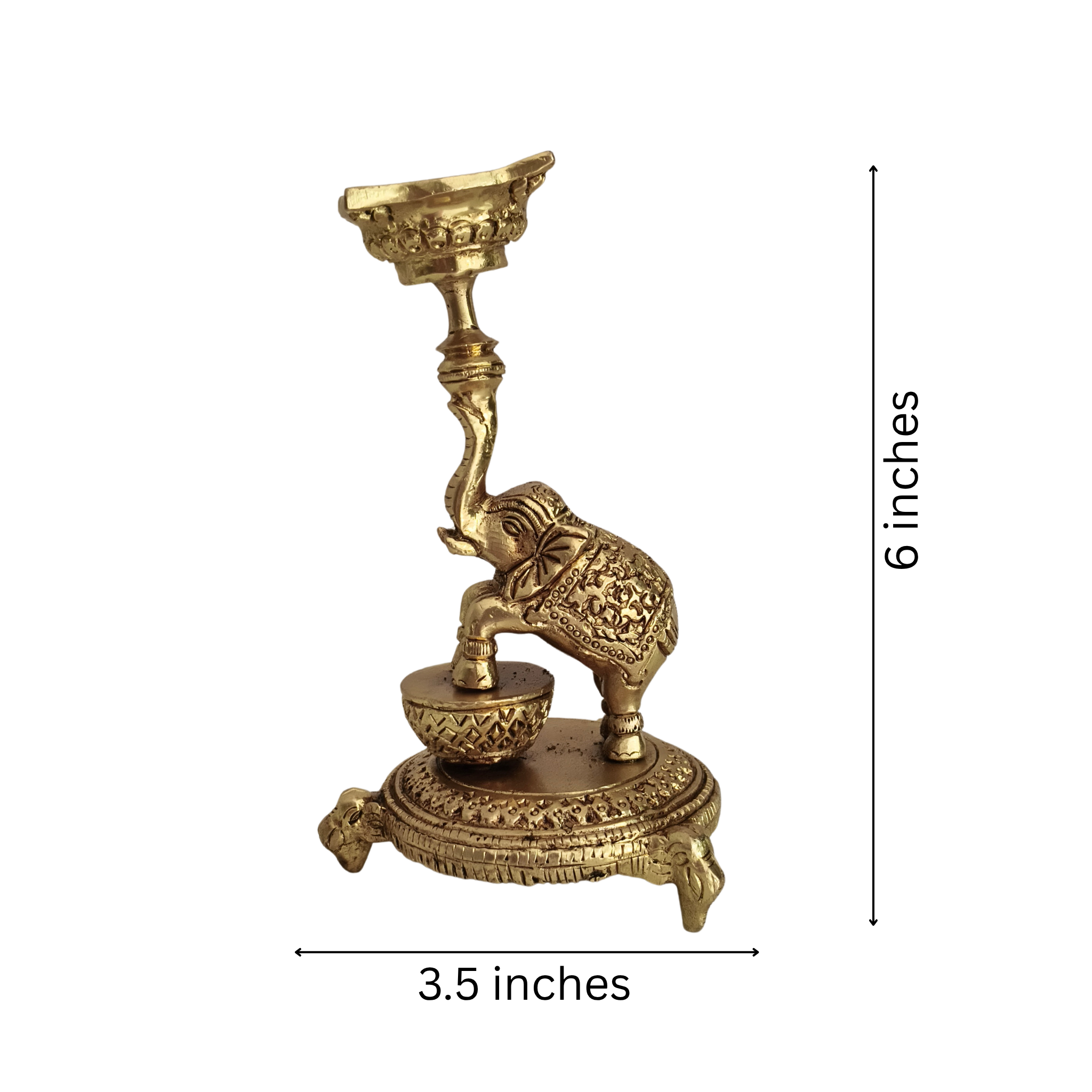 Ornate Brass Elephant Diya/Candle Holder – Traditional Oil Lamp for Home Temple & Festive Décor