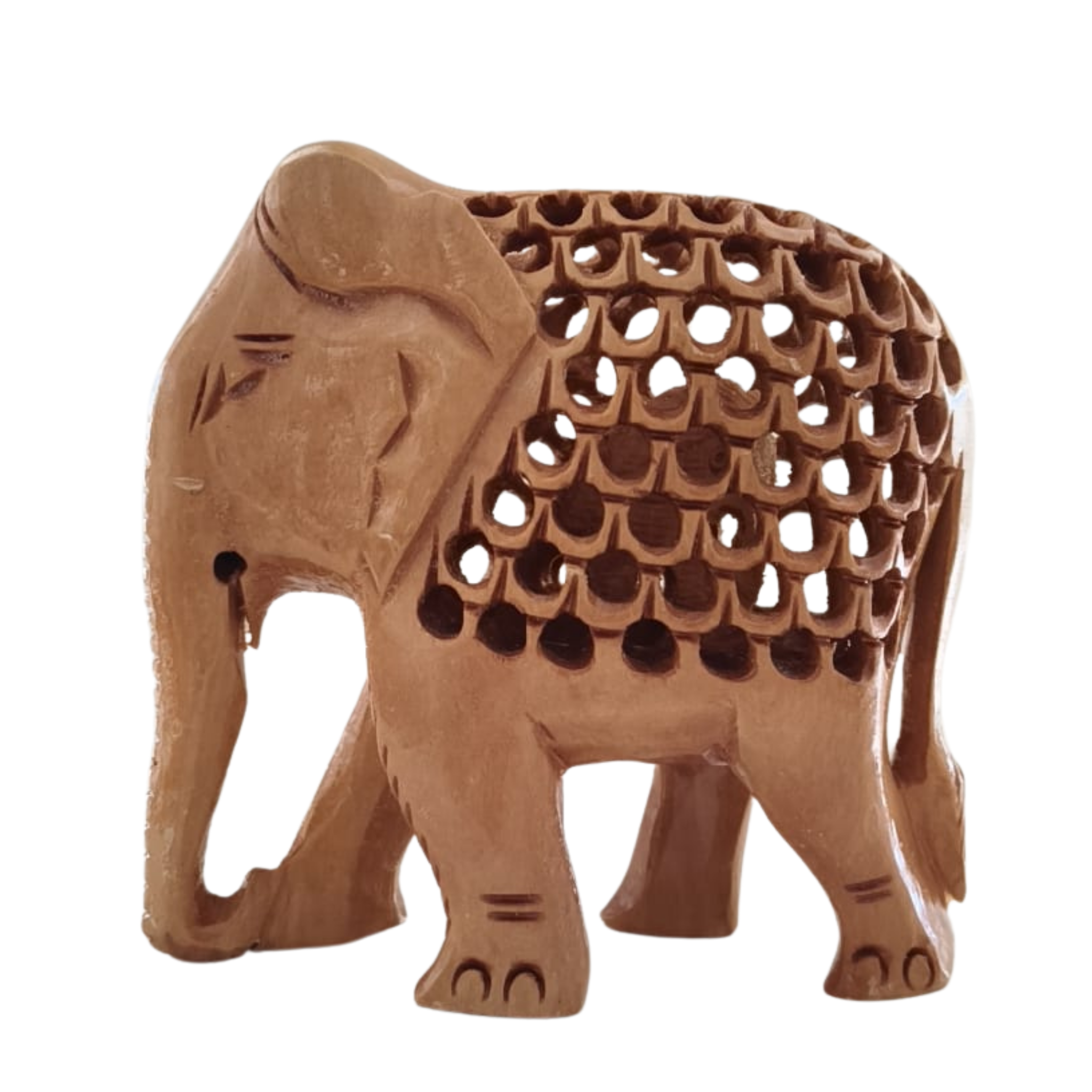 Wooden Elephant with Jali Work | Handmade Indian Craft Sculpture